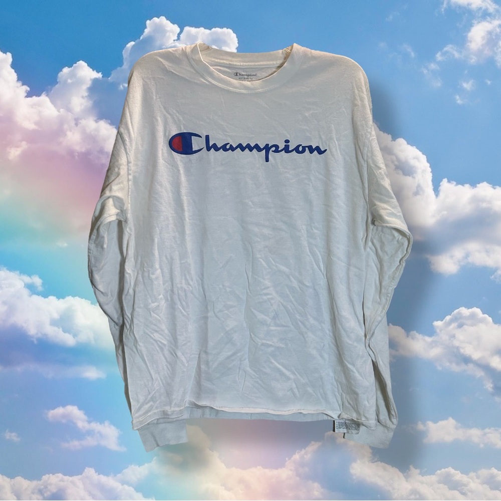 CHAMPION WHITE LONG SLEEVE GRAPHIC T SHIRT - SZ L